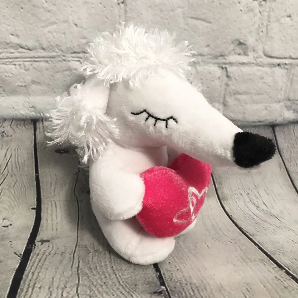 Dan Dee White Poodle Dog Plush Holding Heart Stuffed Animal Long Snout Valentine